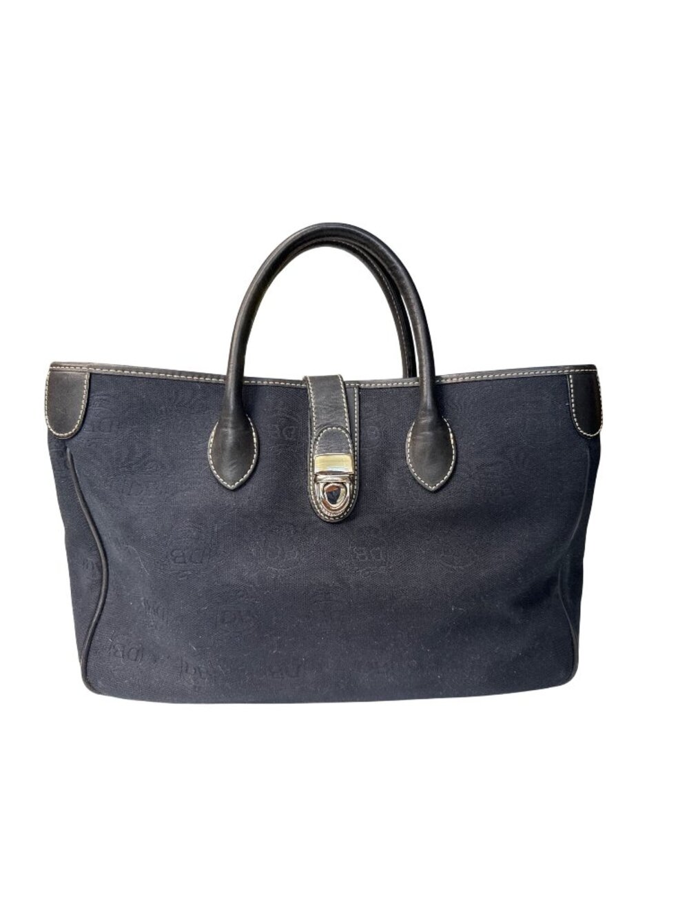 Dooney & Bourke Black Monogram Canvas Tote Bag With Leather Trim & Top Handle